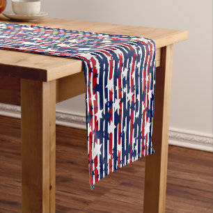 Patriotic Red, White and Blue Stars and Stripes Short Table Runner