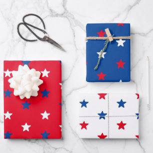Patriotic red white and blue stars pattern modern wrapping paper sheet