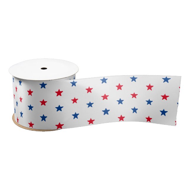 Patriotic red white and blue stars pattern satin ribbon (Spool)