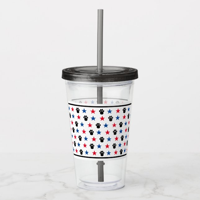 Patriotic Red White and Blue Stars Paw Prints Acrylic Tumbler (Front)