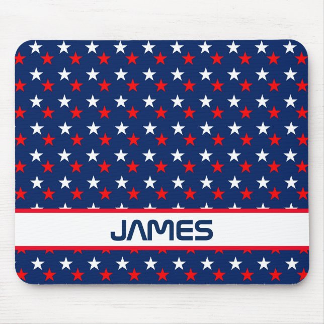 Patriotic Red White and Blue Stars Personalized Mouse Pad (Front)