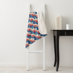 Patriotic Red White and Blue Stars Sherpa Blanket 