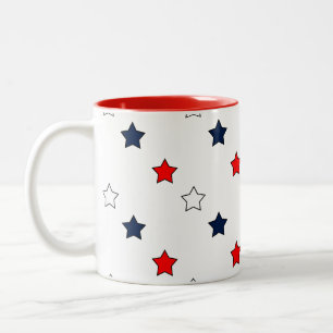 Patriotic Red White and Blue Stars Two-Tone Coffee Mug