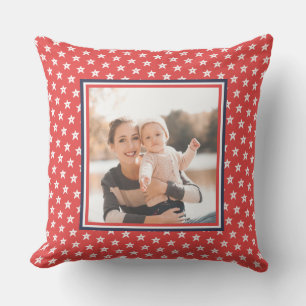 Patriotic Red, White, and Blue Stars with Photo Outdoor Pillow