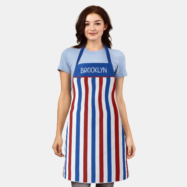 Patriotic Red White and Blue Stripe Custom Apron (Worn)