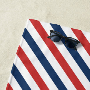 Patriotic Red White and Blue Stripes Beach Towel