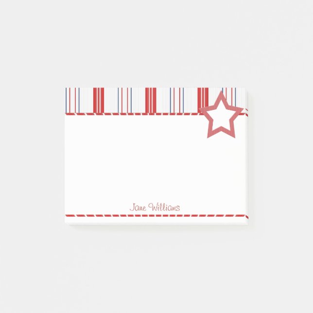 Patriotic Red White and Blue Stripes Pattern Post-it Notes (Front)