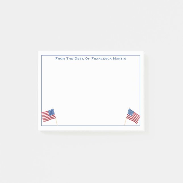 Patriotic Red White And Blue USA Flag Personalized Post-it Notes (Front)