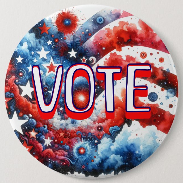  Patriotic Red, White and Blue Vote 6 Inch Round Button (Front)