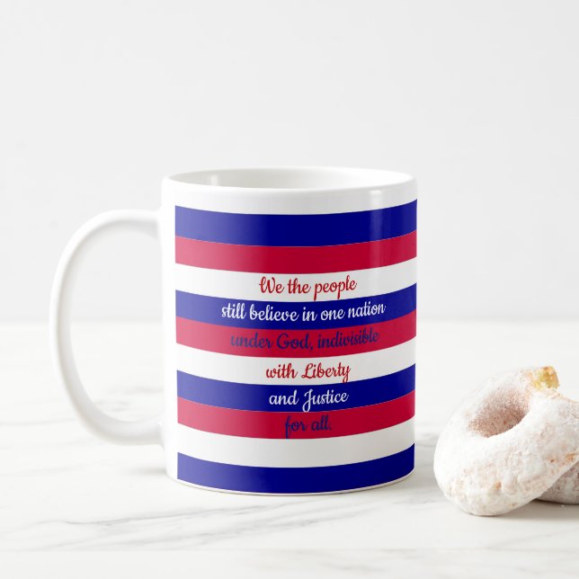 Patriotic Red White and Blue We the People Message Coffee Mug (With Donut)