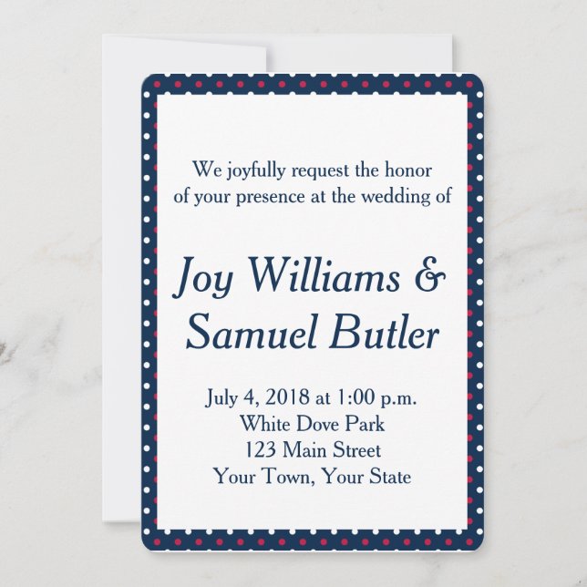 Patriotic Red, White and Blue Wedding Invitation (Front)