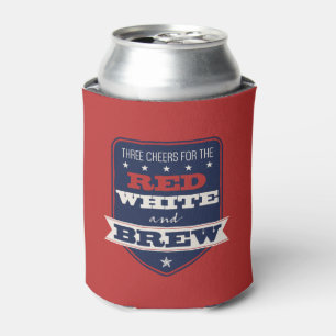 Patriotic Red White and Brew Personalized Can Cooler