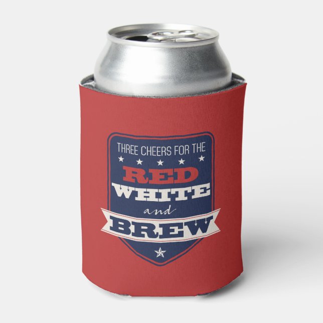 Patriotic Red White and Brew Personalized Can Cooler (Can Front)