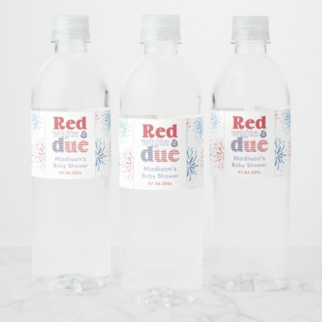 Patriotic Red White And Due Baby Shower Party Water Bottle Label (Bottles)