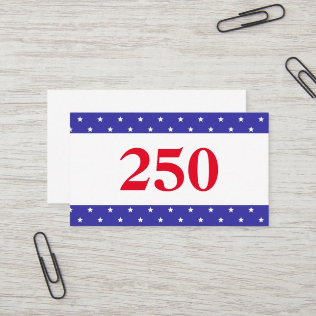 Patriotic Red White & Blue 250 Business Card (Front/Back In Situ)