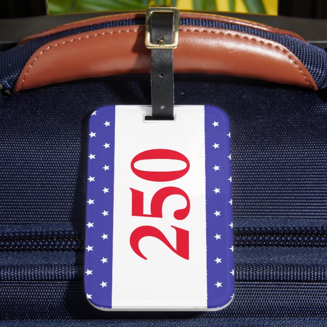 Patriotic Red White & Blue 250 Button Luggage Tag (Front Insitu 2)