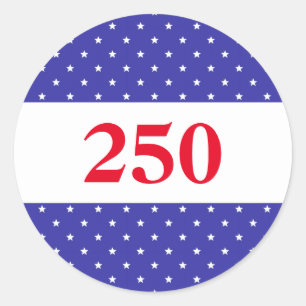 Patriotic Red White & Blue 250 Classic Round Sticker