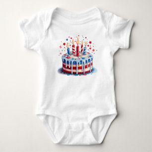 PATRIOTIC RED WHITE BLUE AMERICAN BIRTHDAY CAKE BABY BODYSUIT