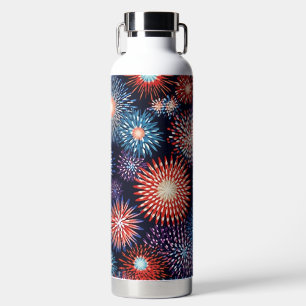 PATRIOTIC RED WHITE BLUE AMERICAN FIREWORKS WATER BOTTLE