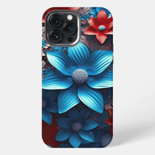 PATRIOTIC RED WHITE BLUE AMERICAN FLOWERS iPhone 13 PRO MAX CASE
