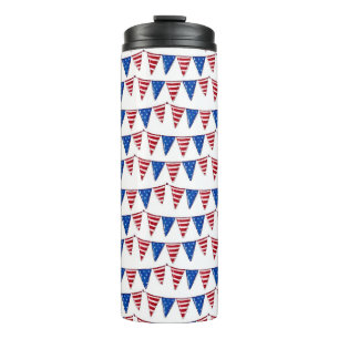 PATRIOTIC RED WHITE BLUE AMERICAN PENNANTS THERMAL TUMBLER