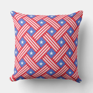 PATRIOTIC RED WHITE BLUE AMERICAN STARS STRIPES THROW PILLOW