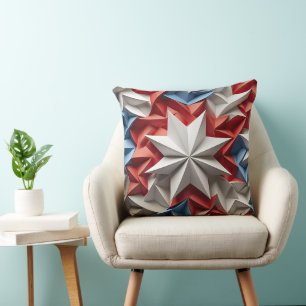 PATRIOTIC RED WHITE BLUE AMERICAN STARS THROW PILLOW