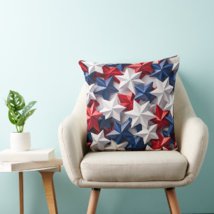 PATRIOTIC RED WHITE BLUE AMERICAN STARS THROW PILLOW