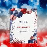 Patriotic red white blue black balloons name 2024 planner<br><div class="desc">A chic white background. Decorated with patriotic coloured  balloons in red blue and white. Personalize and add a year,  name and a title. Red and blue text.</div>