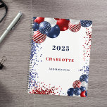 Patriotic red white blue black balloons name 2026 planner<br><div class="desc">A chic white background. Decorated with patriotic coloured  balloons in red blue and white. Personalize and add a year,  name and a title. Red and blue text.</div>