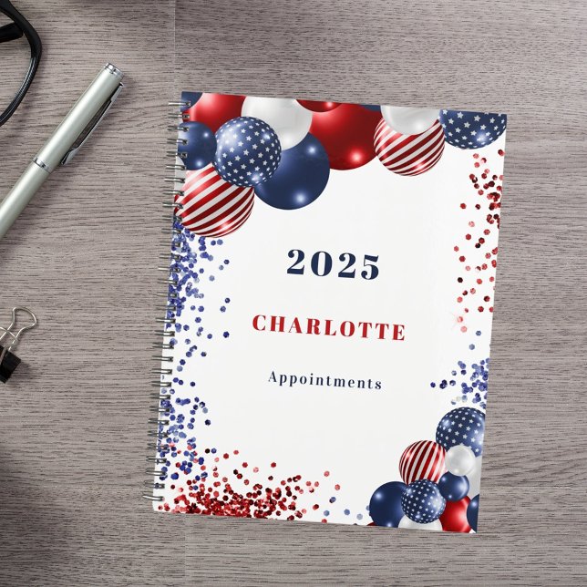 Patriotic red white blue black balloons name 2026 planner (Creator Uploaded)