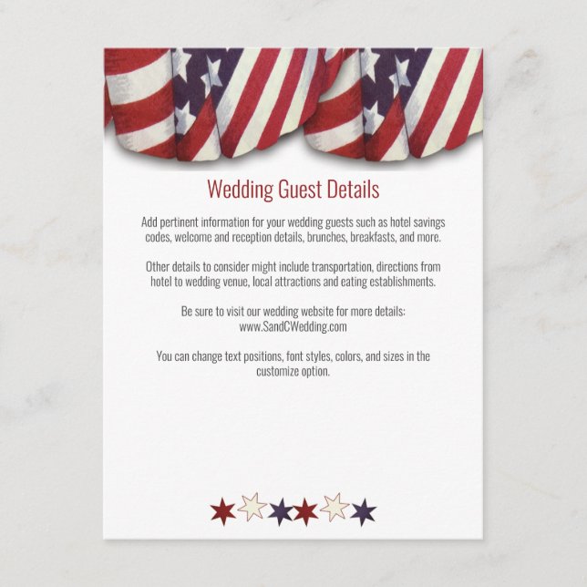 Patriotic Red White Blue Bunting Top Stars Bottom  Enclosure Card (Front)