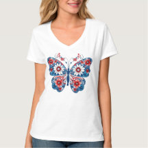 PATRIOTIC RED WHITE BLUE BUTTERFLY AND FLOWERS