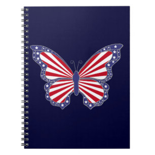 Patriotic Red White Blue Butterfly Spiral Notebook