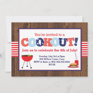 Patriotic Red, White & Blue Cookout Invitation