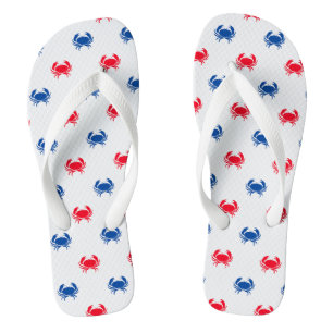 Patriotic red white & blue crab pattern cute fun flip flops