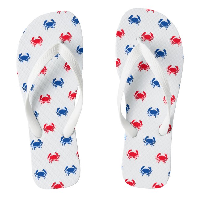 Patriotic red white & blue crab pattern cute fun flip flops (Footbed)