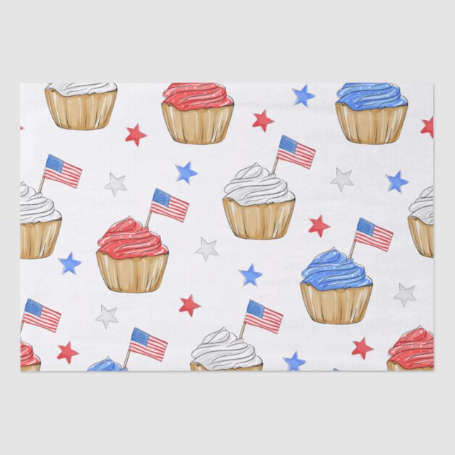 Patriotic Red White Blue Cupcake Flag Star Tissue Paper (Front)