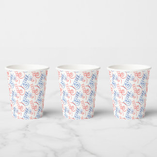 PATRIOTIC RED WHITE BLUE CURLY STREAMERS PAPER CUPS