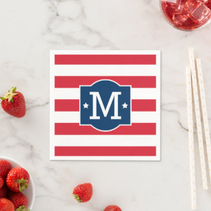 Patriotic Red White Blue Custom Monogram Initial Napkin
