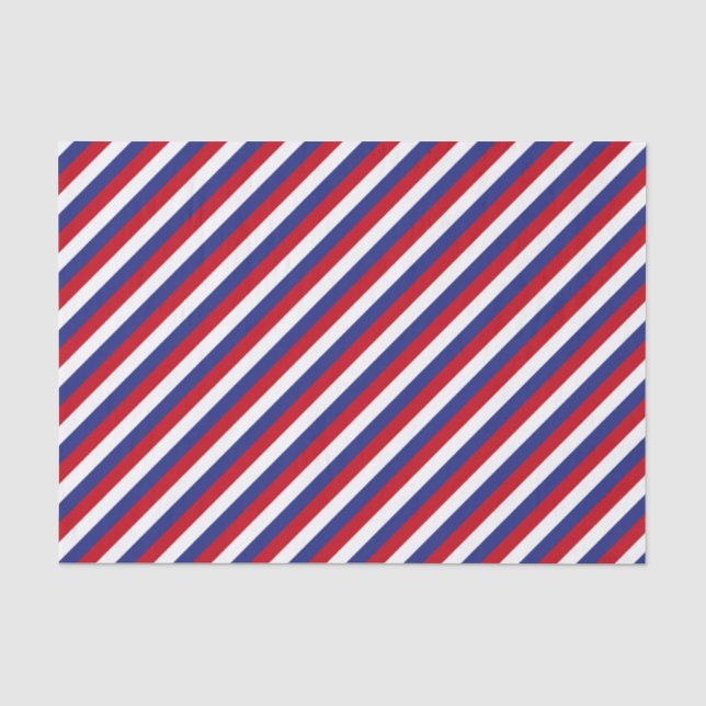 Patriotic Red White Blue Diagonal Stripe Tissue Paper (Front)
