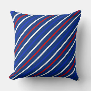 PATRIOTIC RED WHITE BLUE DIAGONAL STRIPES THROW PILLOW