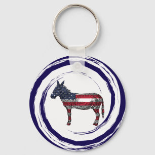 Patriotic Red White Blue Donkey Keychain