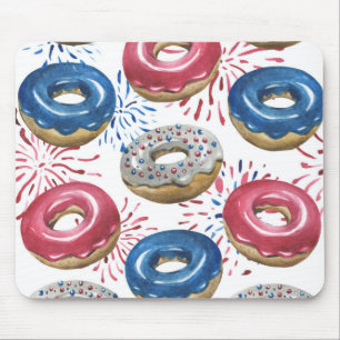 PATRIOTIC RED WHITE BLUE DONUTS MOUSE PAD