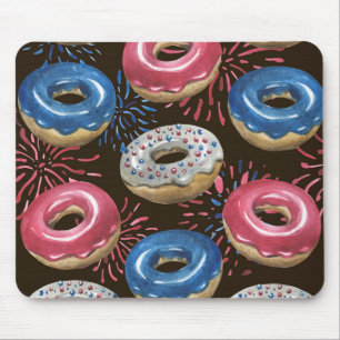 PATRIOTIC RED WHITE BLUE DONUTS MOUSE PAD