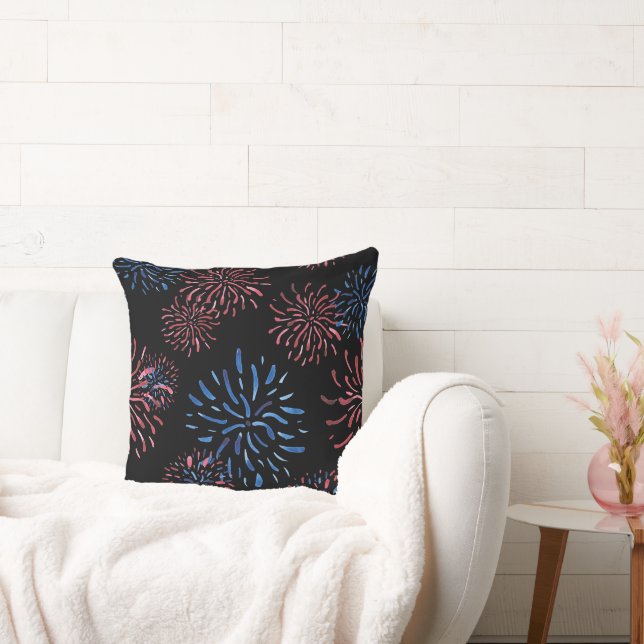 PATRIOTIC RED WHITE BLUE FIREWORKS THROW PILLOW (Couch)