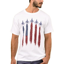 PATRIOTIC RED WHITE BLUE FLAG & FIGHTER JETS