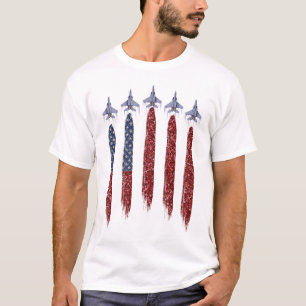 PATRIOTIC RED WHITE BLUE FLAG & FIGHTER JETS T-Shirt