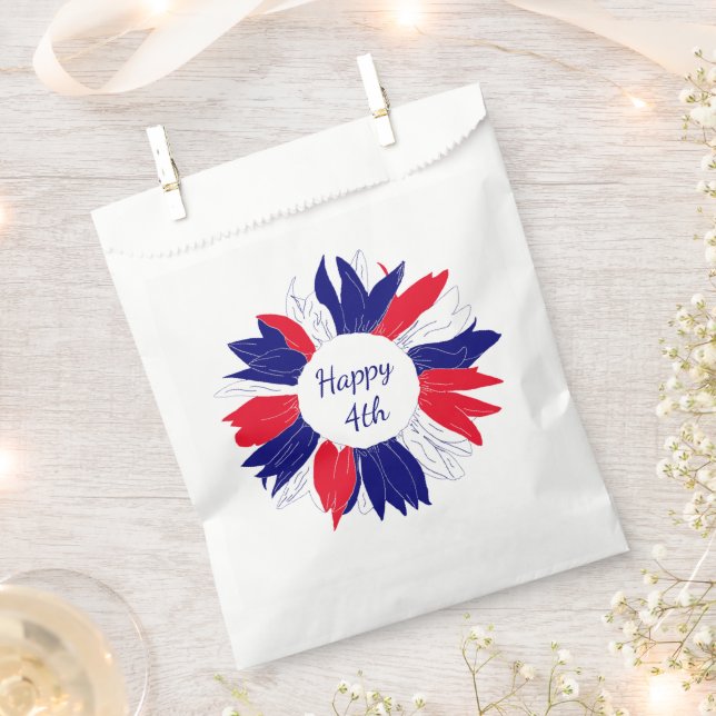 Patriotic Red White Blue Floral 4th of July Party  Favour Bag (Clipped)