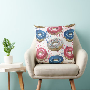 PATRIOTIC RED WHITE BLUE FROSTED DONUTS THROW PILLOW